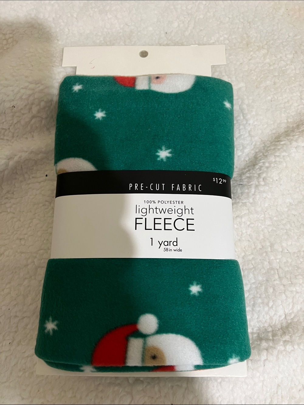 Lightweight Fleece Fabric - Green Santa Print